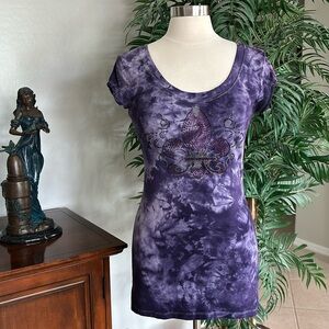 Panini Fleur De Lis Purple Tie-Dye Scoop Neck Top